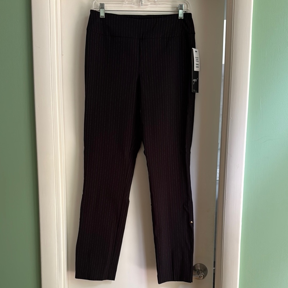 Up! Tummy Control Fancy Slim Leg Pinstripe Women's Pants in Black